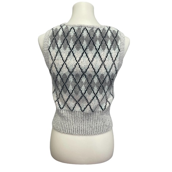 New Pink Rose Womens Small Sleeveless Argyle Polyester Blend Tank Top Sweater - Picture 3 of 5